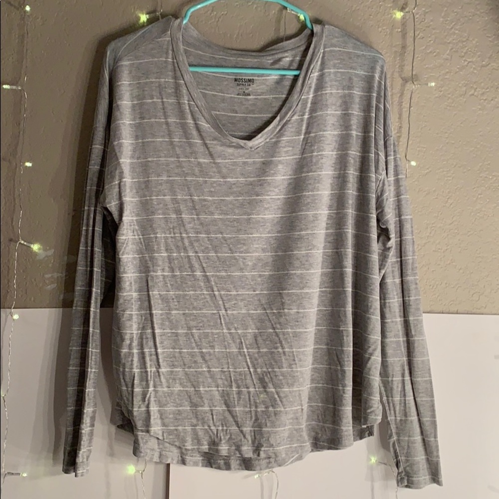 Long sleeve grey and white stripes shirt